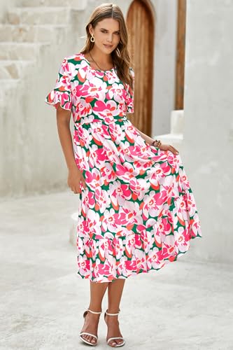 Image of STYLEWORD Womens Summer Casual Short Sleeve Flowy Midi Beach Dress