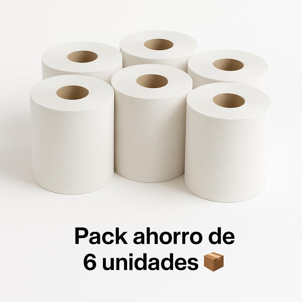 6 Rollos de Papel Industrial Bobina Papel Secamanos Toallas Desechables Secamanos Alta Absorción Bobina Industrial Grande Mecha Doble Capa Rollo Cocina Servilletas 90m 450 Servicios (6, 600)