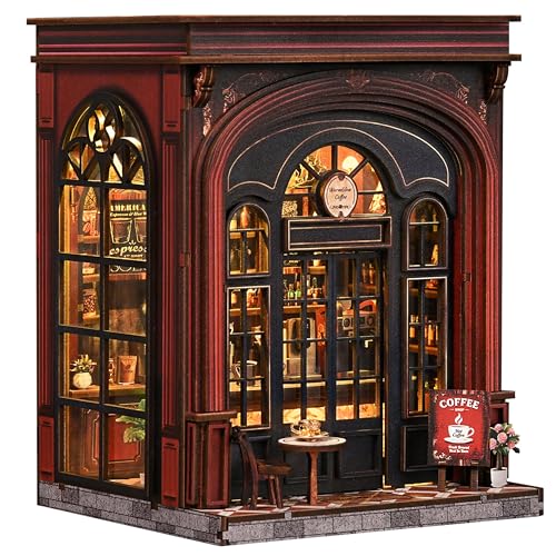 ISSEVE Book Nook Kit Coffee Shop Miniature Booknook Kits Bookshelf Decor