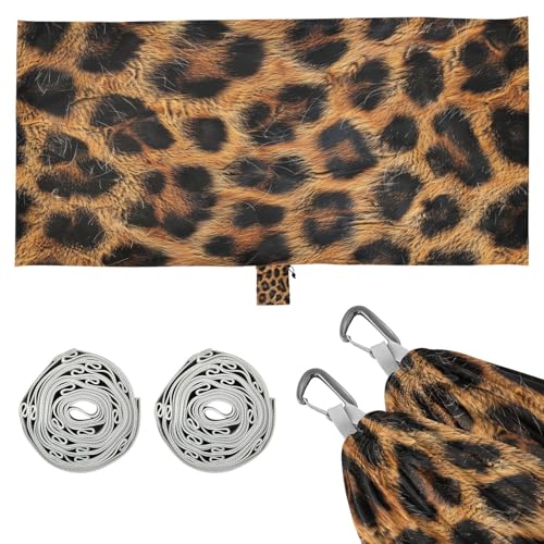 Haskirky Brown Leopard Print Texture Camping Hammock, Single Portable Hammocks with Tree Straps & Attached Carry Bag, 330Lbs Capacity Perfect for Outside Indoor Hiking Beach Backpack Travel