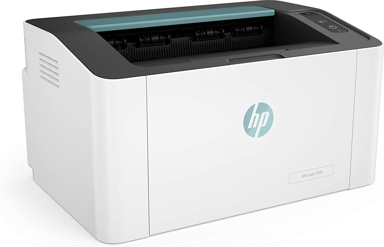 HP LaserJet 107r 5UE14A, Stampante a Singola Funzione A4, Stampa Fronte e Retro Manuale in b/n, 20 ppm, solo USB, Pannello a bottoni e indicatori LED, Grigia e Azzurra