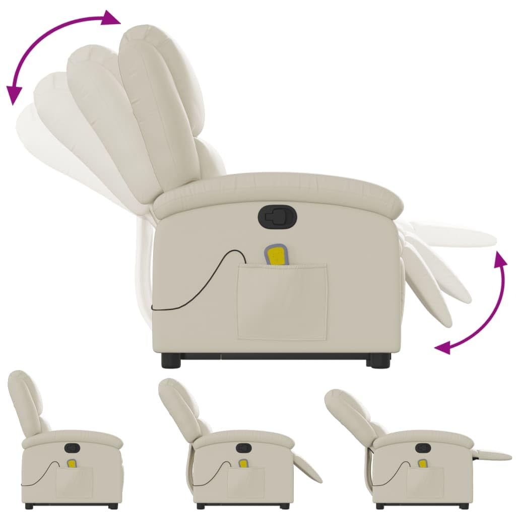 Sillón de masaje con ayuda para levantarse de piel sintética, 71 x 86,5 x 99,5 cm, 6 puntos de vibración, motor eléctrico, acolchado cómodo, bolsillo lateral para sala de estar y rincón de