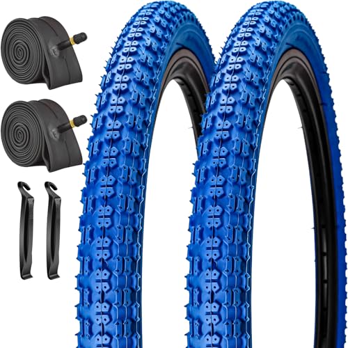 2 Pack 20x1.75 Bike Tire and Tubes Colorful White Blue Green Red for Kids Bicycle BMX Tires (Blue 20x1.75)