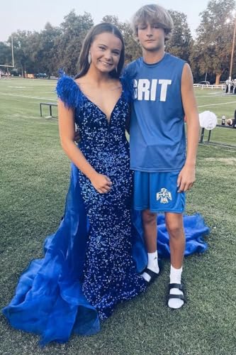 Sequin Prom Dresses with Feather Off Shoulder Mermaid Fomral Dress Tulle Cape Ball Gowns Sparkly Evening Gowns4