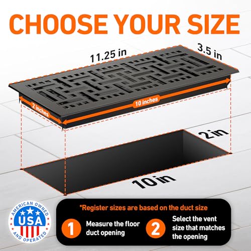 2X10 Floor Vent Covers Floor Register with Mesh Cover Trap, Heat and Air, Walkable Metal Floor Register for HVAC Duct, Basketweave, Dark Grey by Home Intuition - Image 4