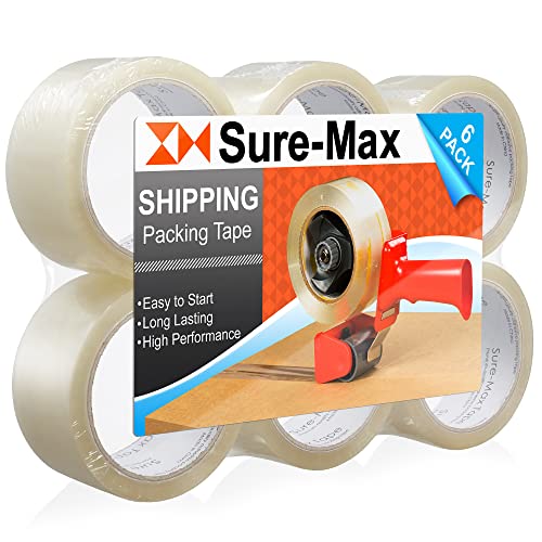 Sure-Max Premium Carton Packing Tape 2.0 Mil 165 Feet (55 Yards) - Clear - 6 Rolls #TOP17