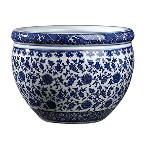 Maceta grande de cerámica de porcelana azul y blanca para decoración de interiores y exteriores