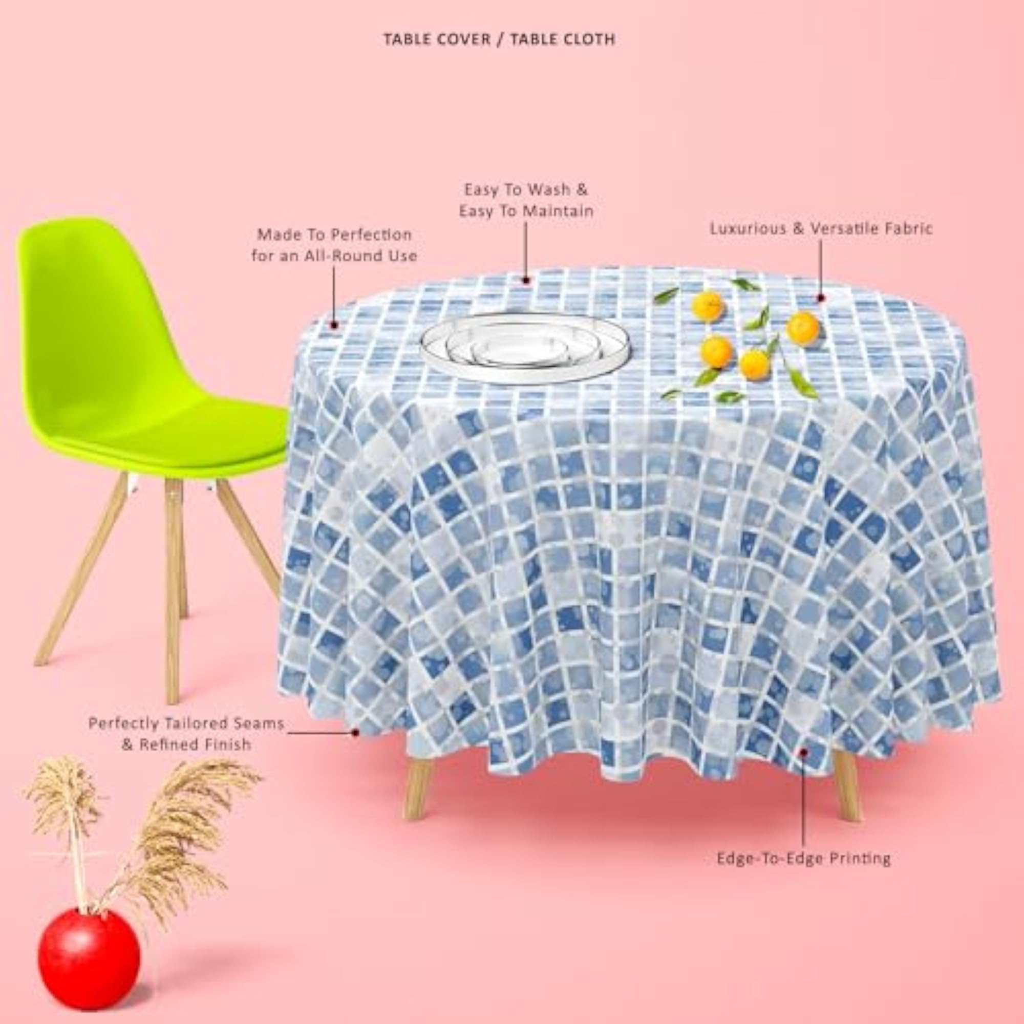 Brown Tiles Table Cloth Cover for Dining & Center Table