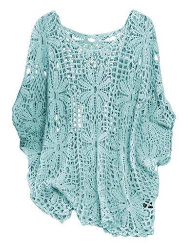 Image of MakeMeChic Women's Plus Size Crochet Boho Tops Summer Vacation Beach Cover Ups Sweater