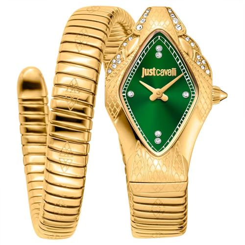 Just Cavalli Montre pour Femme, boîtier doré, Cadran Vert foncé, Bracelet en métal doré, 2...