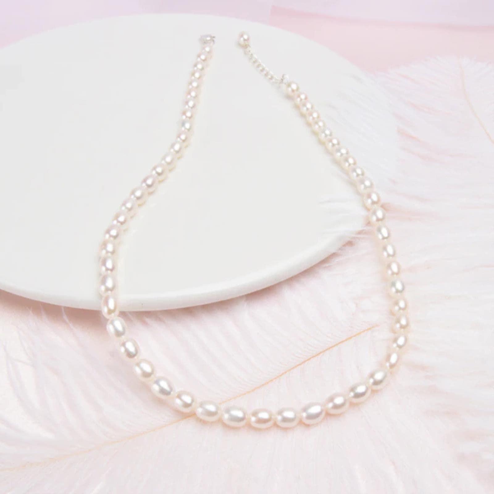 Vero E Proprio Mini Collana di Perle d'Acqua Dolce Naturali Gioielli in Argento Sterling 925 per Bambini Bambini Ragazza Regalo Adorabile per Il Nuovo Anno