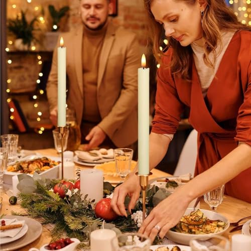 Image of Flameless Taper Candles with Timer, 6 Pack Ivory Battery Operated LED Flickering 3D Flame Real Wax Candle, Christmas Thanksgiving Fireplace Home Decorations(0.78x9.6Inch)