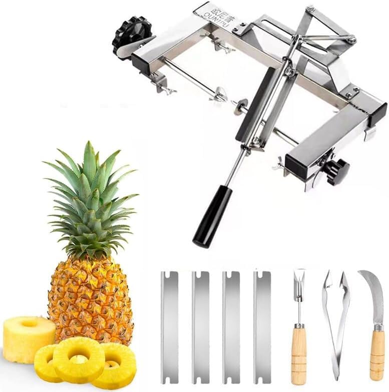 Pelador y descorazonador de piña ajustable de 4 cuchillas con control de doble palanca para tamaño de fruta de 30-37 cm (B)