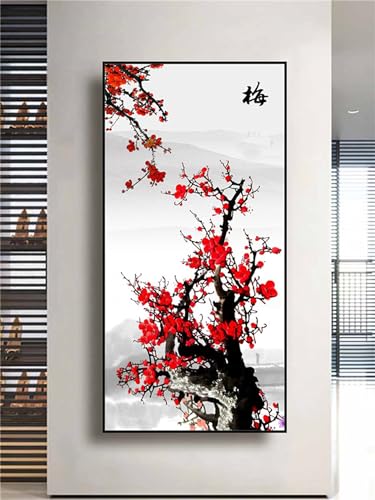Senyanr Fleur de Prune Rouge Impression sur Toile 50x120cm Peinture sur Toile Tableau Moderne Tableau Decoration Murale Toile Tableaux pour Salons Chambres...