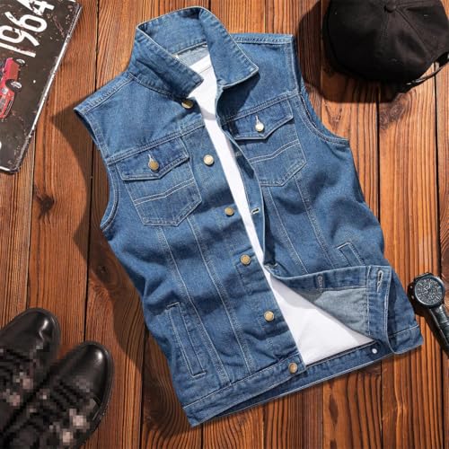 Men's Spring Autumn Ripped Denim Vest Sleeveless Jeans Jackets Pockets Denim Waistcoats Cowboy Vest2