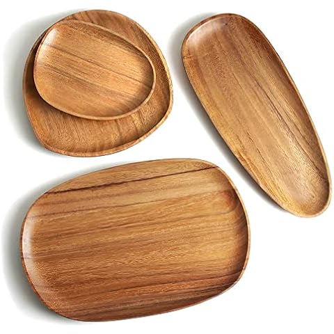 YFWOOD Juego de 4 bandejas de madera para servir Cover