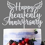 Sliver Glitter Happy Heavenly Anniversary Cake Topper, Heavensent Anniversary Cake Décor, Funny Heavenly Angel Wing Wedding Anniversary Party Decorations Supplies