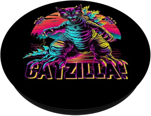 Miniatura 2 de Streetwear Synthwave 80s 90s Catzilla Cat Japanese teen PopSockets Adhesive PopGrip