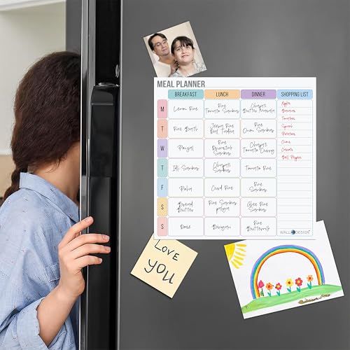 Image of WallDesign Magnetic Meal Planner Whiteboard for Fridge, (12x12 Inch) - Weekly Dry Erase Planner, Reusable Kitchen Organizer, to Do List for Home, Family, Personal, Students - Includes 3 Marker Pens