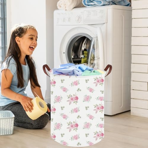 Image of Pink Flower Laundry Basket,Nursery Baskets Girl Baby Storage Bins,Baby Girls Nursery Hamper,Waterproof foldable laundry basket,Gift Baskets,Pink Rose room Decor(Pink Rose)