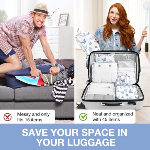 Image of 8 Set Packing Cubes for Suitcases,Packing Cube with Shoe, Cosmetics, Clothing, Accessories Bags Packing Cubes for Travel Luggage Organizer Women Men(Butterfly)