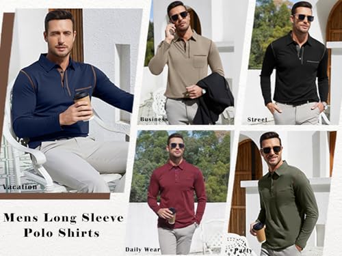 Polo clásico de hombre EDITCOZY manga larga camisa de golf | Ligera, transpirable, stretch, con botones, bolsillos, cuello, pulóver, casual para trabajo miniatura 5