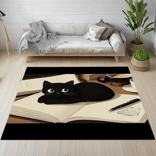 Tapis Chat Café Vintage 160x230cm, descente de lit lavable et antidérapante - 4