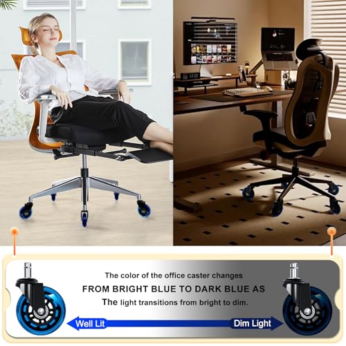 Image of Office Chair Wheels for Casters Replacement - 3 inch Rubber Wheels for Computer Gaming Desk Caster Smooth & Safe Rolling for All Floors Including Hardwood and Carpet - Set of 5 - Blue