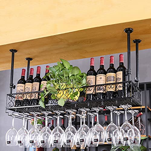 RCSTYNUK Botellero Colgante con Soporte para Copas y Estante, botellero de Techo Ajustable para Copas de Vino, botellero de Metal Independiente para Copas y vinos, botellero para Vino