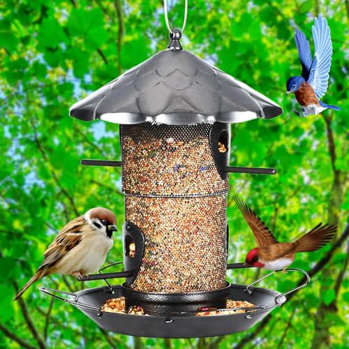 AOUZEA Comedero Pájaros Colgante, Comedero Plegable de Metal para Exteriores, Comedero para...