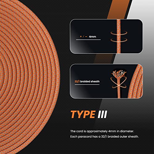 Abma Cord Paracord 620 lbs 4mm 9 Strands 100% Nylon 30M - Grey & Orange, Diamond-grey & Orange, 30 Meters - Image 4