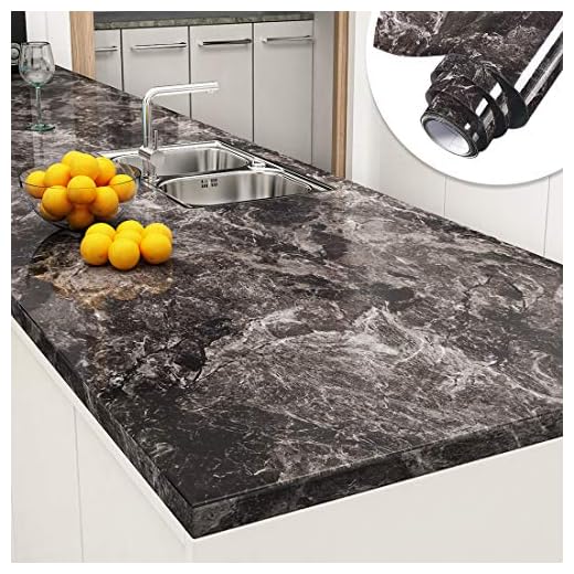 Yenhome 30"X118" Black Marble Countertop Peel and Stick Waterproof Brown Marble Contact Paper Peel and Stick Countertops Cover Kitchen Bathroom Decorative Contact Paper Marble Wallpaper Peel and Stick