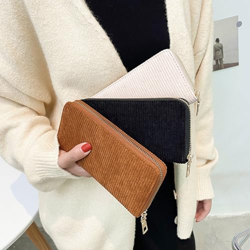 Women's Wallet Corduroy Zip Around Wallets for Women Ladies Wallet Clutch Credit Card Holder Long Wallet (Black)4