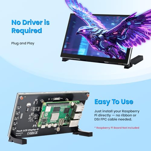 Image of 7 Inch Touchscreen Monitor for Raspberry Pi 5 /4 /3, 1024 x 600 IPS Display with 5-Point Touch Capacitive Screen, Plug and Play, Compatible with Raspberry Pi, Banana Pi, Jetson Nano