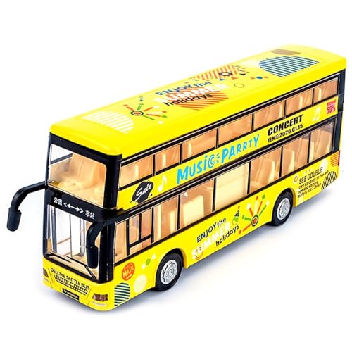 Image of Diecast Metal Long Double Decker Bus Light & Music Open Door Collection Model Long Bus Toys for Boy Kids