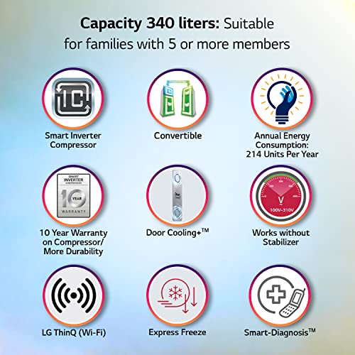 Image of LG 340L 3 Star Frost-Free Smart Inverter Wi-Fi Double Door Refrigerator Appliance (GL-T342VDSX, Dazzle Steel, Convertible & Door Cooling+, 2022 Model)