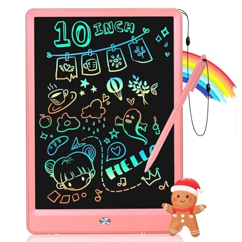 EooCoo LCD Writing Tablet for Kids, 10 Inch Colorful Doodle Board Drawing Pad, Learning Toys for Toddlers, No Mess Sketch Pads Coloring Books for Travel, Stocking Stuffers for Girls 3-12 Years