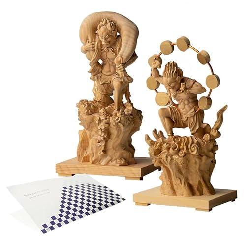 極小仏 風神 雷神 2体セット&「おもてな紙」セット 木製 仏像 置物 手の平サイズ