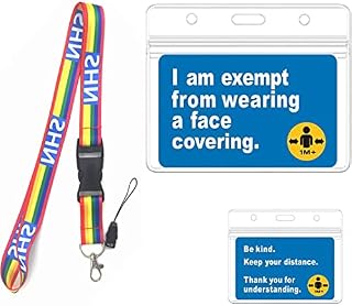 Mask Exemption Card with Rainbow Lanyard, Neck Strap Lanyard for Phone, USB, Key,Holder Clear Card Holder Waterproof for ID Card (2)