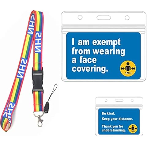 Mask Exemption Card with Rainbow Lanyard, Neck Strap Lanyard for Phone, USB, Key,Holder Clear Card Holder Waterproof for ID Card (2) Cover