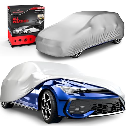 WALSER Bâche Voiture/Housse de Protection Auto Extérieure All Weather Basic - 100% Imperméable et Résistante aux Intempéries, Protection UV, Neige et Poussière, Taille 2, Argent