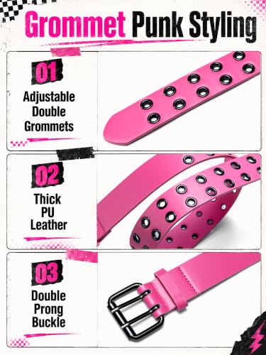 Image of Grommet Leather Belt, Y2K Goth Studded Belts for Women Men Teens