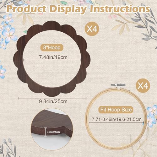 Image of 4 Sets Wood Embroidery Hoop Frame 8 Inch Sunflower Embroidery Display Frame Large Round Wooden Embroidery Frame for Finished Cross Stitch Hoop Frame DIY Decor Sewing Ornaments