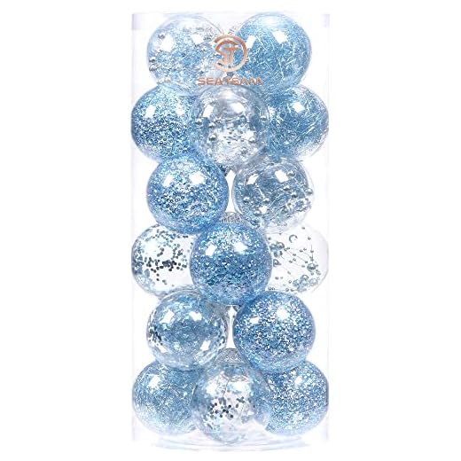 Sea Team 70mm/2.76" Les Ornements pour Sapin de Noël Raffinés et Incassables Transparent, la Boîte d'Emballage Portable et Réutilisable, l'Ensemble de Boules de Trucs Décoratifs pour Noël(24 pièces)