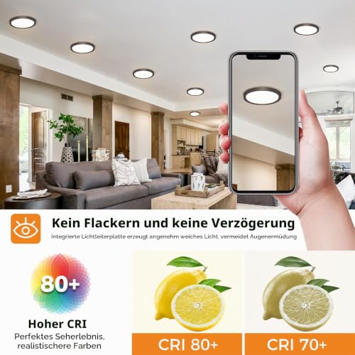 slochi 3Farben LED Deckenleuchte Flach, Ø18cm 15W 1500LM Deckenlampe – Ansicht 4