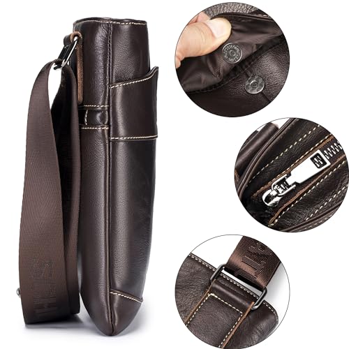 LUKZIJAES Lightweight Genuine Leather Men Crossbody Shoulder Bags Messenger Bag Vintage Mens for Business Everyday Casual Travel (6#-Coffee) 5