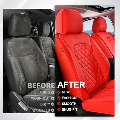 Image of Coverado Front Seat Covers, Waterproof Nappa Leather Stain-Resistant Protectors, Universal Fit for Sedans, SUVs, Trucks, Automotive Car Seat Covers, Waterproof Seat Cushions - Red