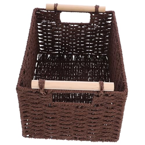 PRETYZOOM Black Small Woven Basket Handle Desktop Storage Organizer Multi-functional Home Basket