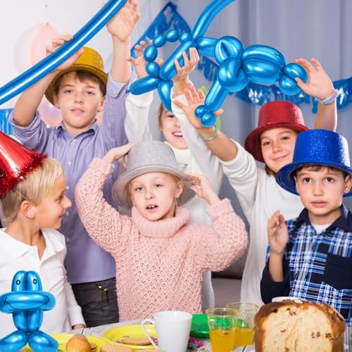 Image of LXZFCRG 260 Long Balloons, Shiny Metallic Blue Latex Twisting Balloon for Balloon Animals, Magic Balloons for Birthdays Wedding Party Decorations 100pcs