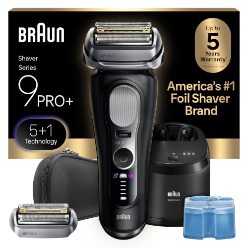 Image of Braun Series 9 PRO+ Electric Shaver for Men, Wet & Dry Foil Razor, 6-in-1 SmartCare Center, Built-in Precision ProTrimmer, Replacement Head, Travel Case, Black 9660CCPS